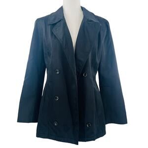 Izzi Activewear Black Nylon Double Breasted Classic Basic Pea Jacket Coat M